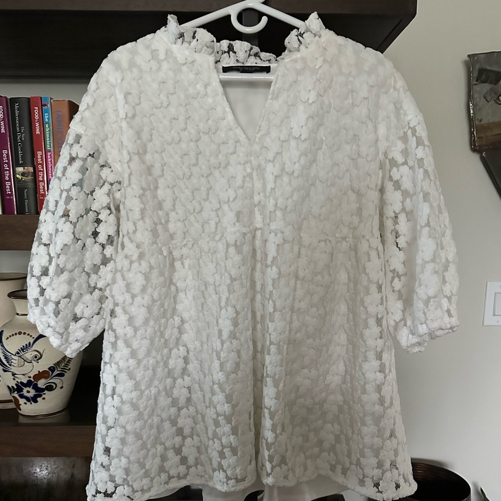 Marc New York White Puff Sleeve Lace Blouse